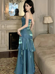 Lunivop Elegant Solid Party Dress for Women Sexy Spaghetti Strap Sleeveless Evening Dresses Summer Spring Slim Waist Vestidos Long Robe