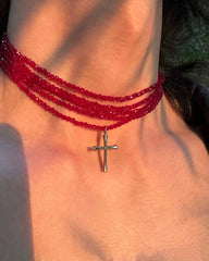 Lunivop Gothic Multilayer Crystal Cross Pendant Set Necklace for Women Girls Sweet Cool Punk Hot Girl Choker Halloween Jewelry Gift