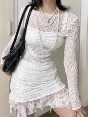 Lunivop Sexy See Through Lace T-Shirts Women Coquette Sweet Elegant Tops Y2k Solid Streetwear Long Sleeve T-Shirts Aesthetics