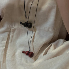 Lunivop Retro New Chinese Wooden Gourd Pendant Long Leather Rope Necklace for Women Girl Versatile Fashion Sweater Chain