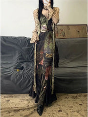 Lunivop New Chinese Style Camisole Dress for Women Summer V-neck Print Dresses 2025 New Slim Waist Bodycon Vestidos De Mujer