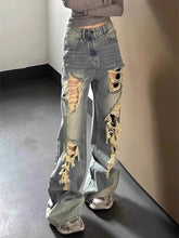 Lunivop Vintage Waed Ripped Denim Jeans Women Y2k Loose Straight Leg Slim Wide Leg Floor Length Pants Distressed Denim Jeans Streetwear