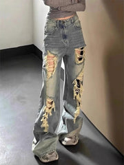 Lunivop Vintage Waed Ripped Denim Jeans Women Y2k Loose Straight Leg Slim Wide Leg Floor Length Pants Distressed Denim Jeans Streetwear