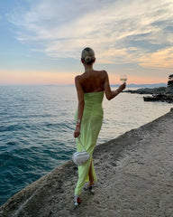 Lunivop Spaghetti Strap Bodycon Dress Sage Green Halter Pleated Mermaid Evening Outfit Beach Party Summer Maxi Dresses Vestidos