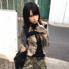 Lunivop Gothic Vintage Y2k T-shirt Women Japanese Harajuku Print Grunge Top 2000s Patchwork Punk Long Sleeve T-Shirt Aesthetics