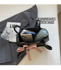 Lunivop Harajuku Bow Pink Shoulder Bags Women 2025 Fairycore Aesthetic Leather Underarm Bag Ladies Versatile Casual Handbag Y2k