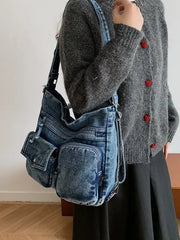 Lunivop Commuting Denim Cloth Casual Canvas Shoulder Crossbody Bag Causal Backpack