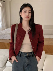 Lunivop Zoki Women Slim Vintage Jacket Fall Winter Long Sleeve Sweet Elegant Coat French Casual Female O Neck Single Breasted Retro Tops