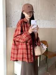Lunivop American Y2K Plaid Shirt Women Loose Streetwear Long Sleeve Vintage Blouse Casual Oversize All Match Female Spring Tops New