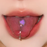 Lunivop 1Pc Trendy Sweet Cool Style Stainless Steel Heart Chain Tongue Stud for Cool Girls Unique Body Piercing Gift