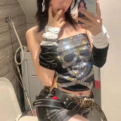Lunivop Punk Women's Tube Top Rhinestones Skull Y2k Sexy Sleeveless Vests Slim Fit Corset Top Harajuku Summer Clothes Coquette Bustier