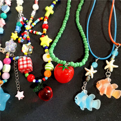 Lunivop Kpop Y2K Charm Cartoon Goldfish Bowknot Star Fruit Pendant Beaded Choker Necklace For Girl Aesthetic Boho Jewelry Accessories