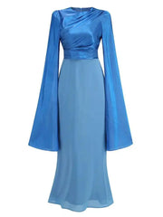 Lunivop Solid Flare Sleeve Women's Long Dresses Round Neck High Waist Slimming Elegant Dress Female Autumn 2025 New 3WM2174