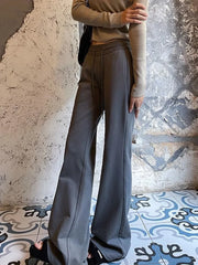 Lunivop Streetwear Slim Flare Pant Women Sexy Low Waist Fall Vintage Wide Leg Trousers Casual American Lace Up Female Retro Black Pants