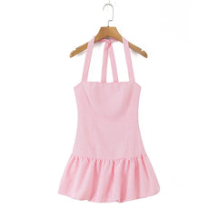 Lunivop Beautiful Girl Striped Halter Dress Sexy Backless Low Waist A-line Mini Summer Dresses Party Women Robe