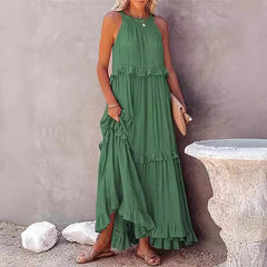 Lunivop European and American New Summer Vacation Style Long Dress with Big Sway Flowing Beach Skirt for Women