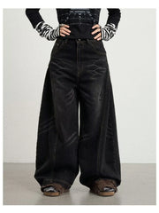 Lunivop Y2k Vintage Scimitar Washed Jeans Women and Men Harajuku Wide Leg American Retro Denim Pants Baggy Streetwear Spring