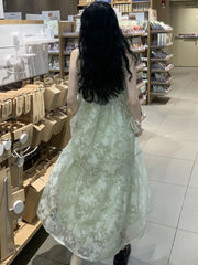 Lunivop Chic Fashion Women Sweet Green Gauze Camisole Dresses Summer Casual All Match Preppy Style A-Line