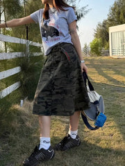 American Vintage Streetwear Camouflage Denim Skirts Fashion Casual Skirt for Women Y2k High Waist Loose Faldas Mujer
