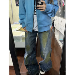 Lunivop Blue High Waist Women Jeans Feeling Vintage Straight Casual Baggy Streetwear Y2K Ripped Wide Leg Female Trouser Denim Pants