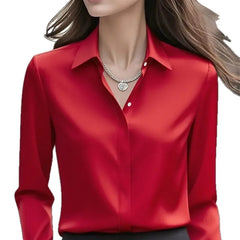 Lunivop New Women Shirt, Autumn Solid Color Lapel Long Sleeve Button Shirt Top
