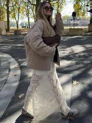 Lunivop Fashion Lace Long Skirts For Women High Waist See Through Sexy Skirt Versatile Solid Color Loose Casual Autumn Winter New