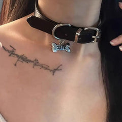 Lunivop Trendy Punk Colorful Dog Claw Bone Necklace for Women Exquisite PU Leather Charms Choker Sweet Cool Party Jewelry Y2K Gifts