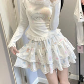 Lunivop Japanese Style Kawaii Mini Skirt Women Lolita Lace Sweet Pleated Skirts Harajuku Cute Y2k Ruffles Cake Layered Skirts