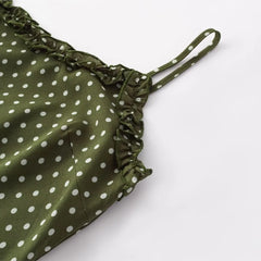 Lunivop Vintage French Style ArmyGreen Polka Dot Print Wood ears O neck Sling Dress Women a-lined Short Dresses Femme Vestidos Robe