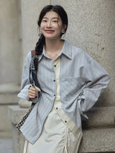 Lunivop Preppy Style Sweet Striped Shirt Women Loose Casual Long Sleeve Blouse Fall New Vintage Pocket Korean Female Simple Retro Tops