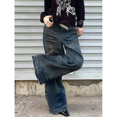 Lunivop Blue Womens Jeans High Waist Vintage Straight Summer Plus Size Y2K Denim Pants Streetwear American Baggy Wide Leg Denim Trouser