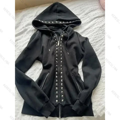 Lunivop American Retro Gothic Rivet popular Casual High street trendy fashion hooded subculture comfortable versatile zipper sweatshirts