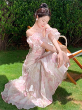 Lunivop French Style Floral Print Long Dresses For Women Elegant Halter Backless Puff Sleeve Dress Summer Holiday A-Line Vestidos