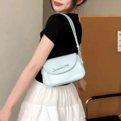 Lunivop Harajuku Blue Shoulder Bags Purse Women Hot Girls Bow Chic Leather Underarm Bag Ladies Vintage Square Messenger Bag Y2k