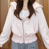 Lunivop Pink Hooded Sweatshirt Jacket Spring/autumn Loose Slimming Design Kangaroo Pocket Versatile Cardigan Top Outwear