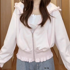 Lunivop Pink Hooded Sweatshirt Jacket Spring/autumn Loose Slimming Design Kangaroo Pocket Versatile Cardigan Top Outwear