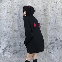 Lunivop Autumn Korean Black Demon Wing Letter Sweatshirts Women Hip Hop High Street Y2k Vintage Hooded Grunge Sudadera Mujer Harajuku