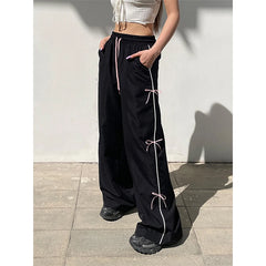 Lunivop Sweet Bow Straight Loose Wide Leg Pants Korean Style Fashionable Simple Casual Pants Y2k Retro Hot Girl Trousers Women Clothing
