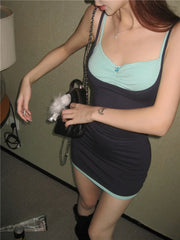 Lunivop Spring And Summer New Casual Sling Dress Female Slimming Y2k Halter Top Dress Color Sexy Combination Fake Two Pieces