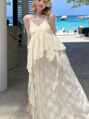 Lunivop Korea Style Straps Vestidos Playa Mujer Women's Sexy Lace Beach Embroidered V-Neck Patchwork Dresses A-line Party Dress