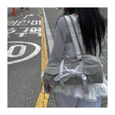 Lunivop Retro Grey Shoulder Bags Purse Women New Hot Girls Pocket Chic Casual Y2k Handbag Female Harajuku Underarm Bag Aesthetic