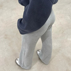 Lunivop Drawstring Sweatpants For Women Gray Lace-up Elastic Wide Waisted Spliced Pockets Straight Trousers Leisure Sporty Daily Bottoms