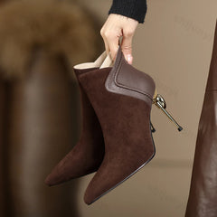 Lunivop Autumn Women Ankle Boots Elegant Brown Suede Short Botas Mixed Leather Thin High Heels Black Booties Zapatos De Mujer