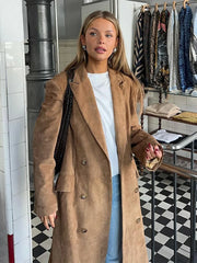 Lunivop Vintage Lapel Double-Breasted Women's Coats Casual Solid Long Sleeved Jackets For Woman Autumn Winter Long Chic Streetwear Tops