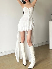 Lunivop Y2k Aesthetic Irregular Ruffled Dress Sexy Backless Harajuku Pleated Dresses Streetwear Sleeveless Bodycon Vestido De Mujer