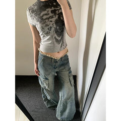 Lunivop Women's Blue Y2k Cargo Jeans Harajuku Denim Trousers Aesthetic Oversize Jean Pants Vintage Japanese 2000s Style Trashy Clothes