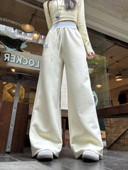 Lunivop Cute Bow Casual Pants Women Plaid Patchwork High Waist Wide Leg Trousers Japan Loose Vintage Lady Spring Kawaii Sweet Pants