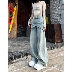 Lunivop Women's Blue Baggy Y2k Jeans Vintage 90s Aesthetic Patchwork Cowboy Pants Harajuku Denim Trouser Streetwear 2000s Trashy Clothes