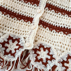 Lunivop Embroidery Floral Crochet Knit Top with Tassel Long Sleeve Button-down Open-knit Cardigan Sweater Women Teen-girl Cute Outfit