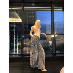 Lunivop Women's Vintage High Waist Vintage 90s Jeans Korean Baggy Blue High Street Style Pants Fashion Wide Leg Y2K Female Denim Trouser